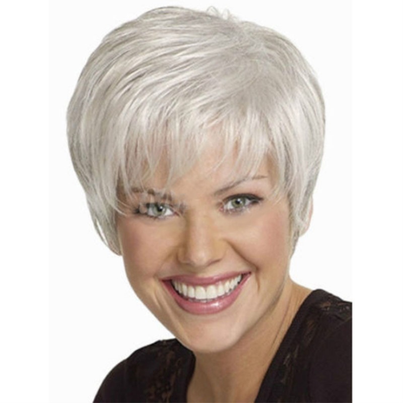 Stylish And Elegant White Short Straight Wig Moms Wig photo 5