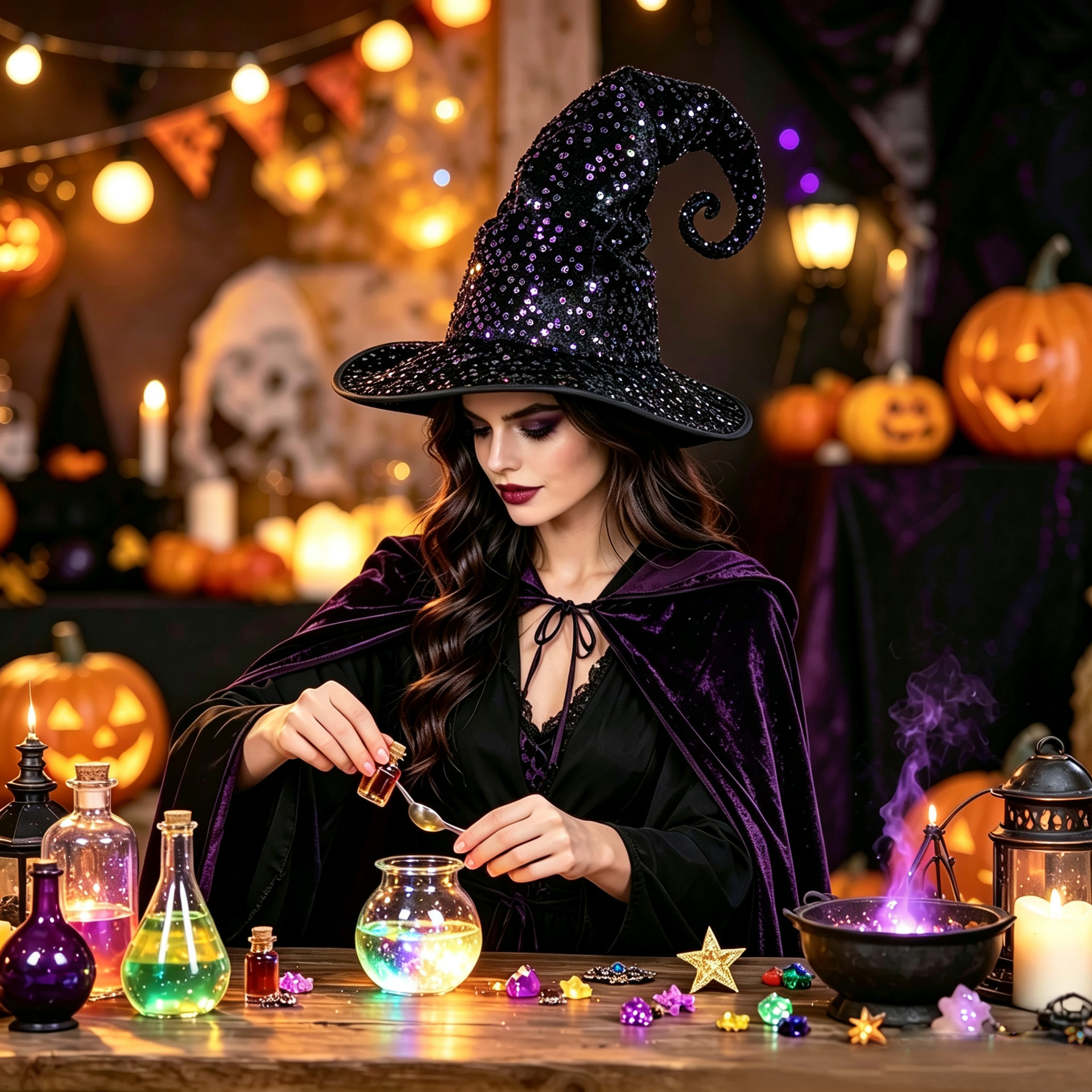 Halloween Sequin Witch Hat - Sparkly Costume Headwear for Holiday Party Decorations and Cosplay Accessories photo 3