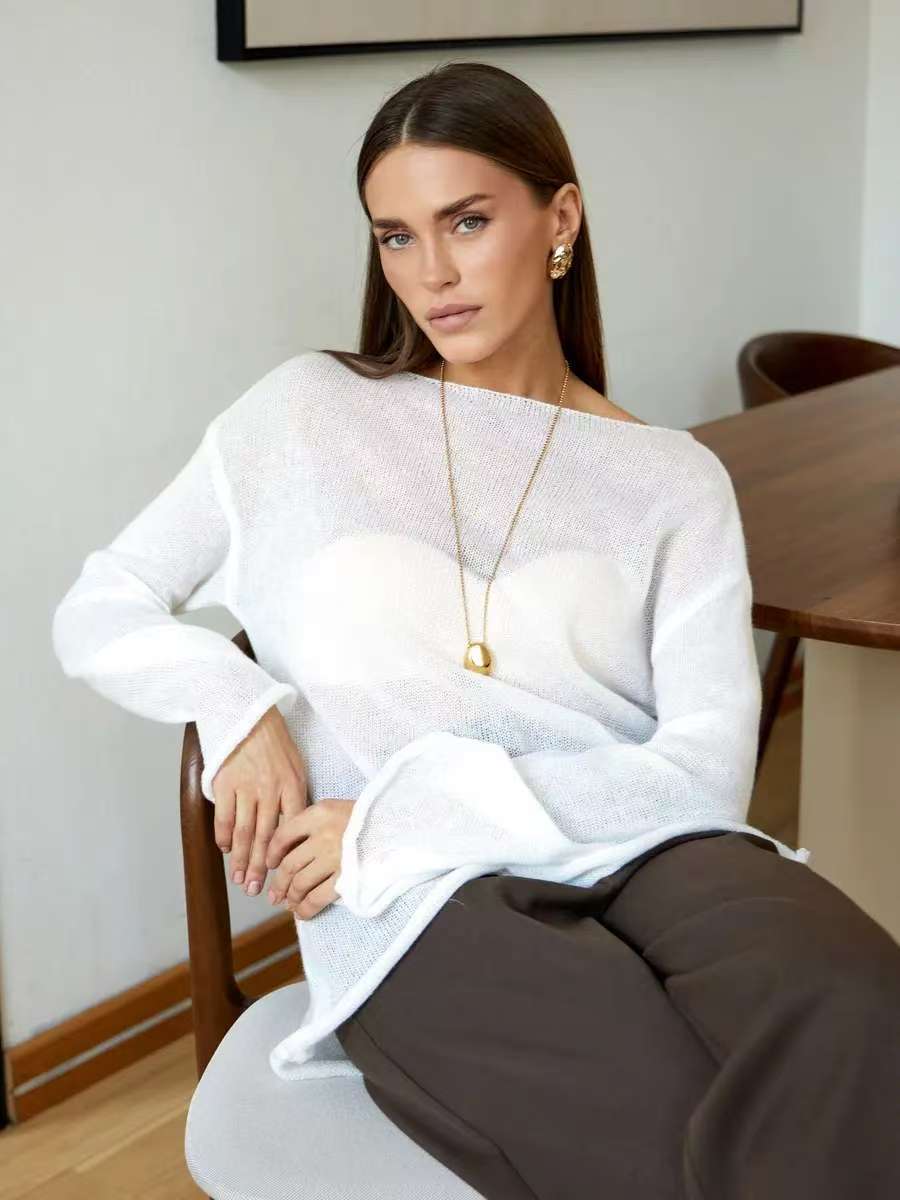 New Women's See-through Openwork Knit Sweater photo 2