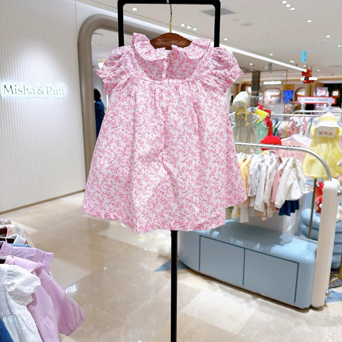 Girls Floral Puff Sleeve Dress Pure Cotton photo 4