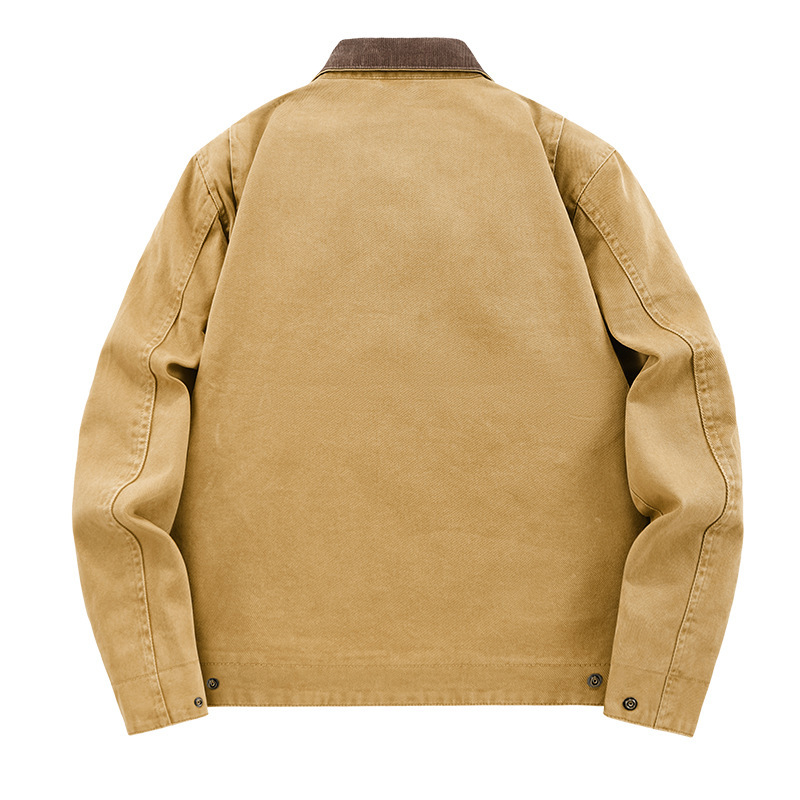 Lightweight Loose-fit Plus-size Washed Work Jacket With A Lapel Collar photo 3