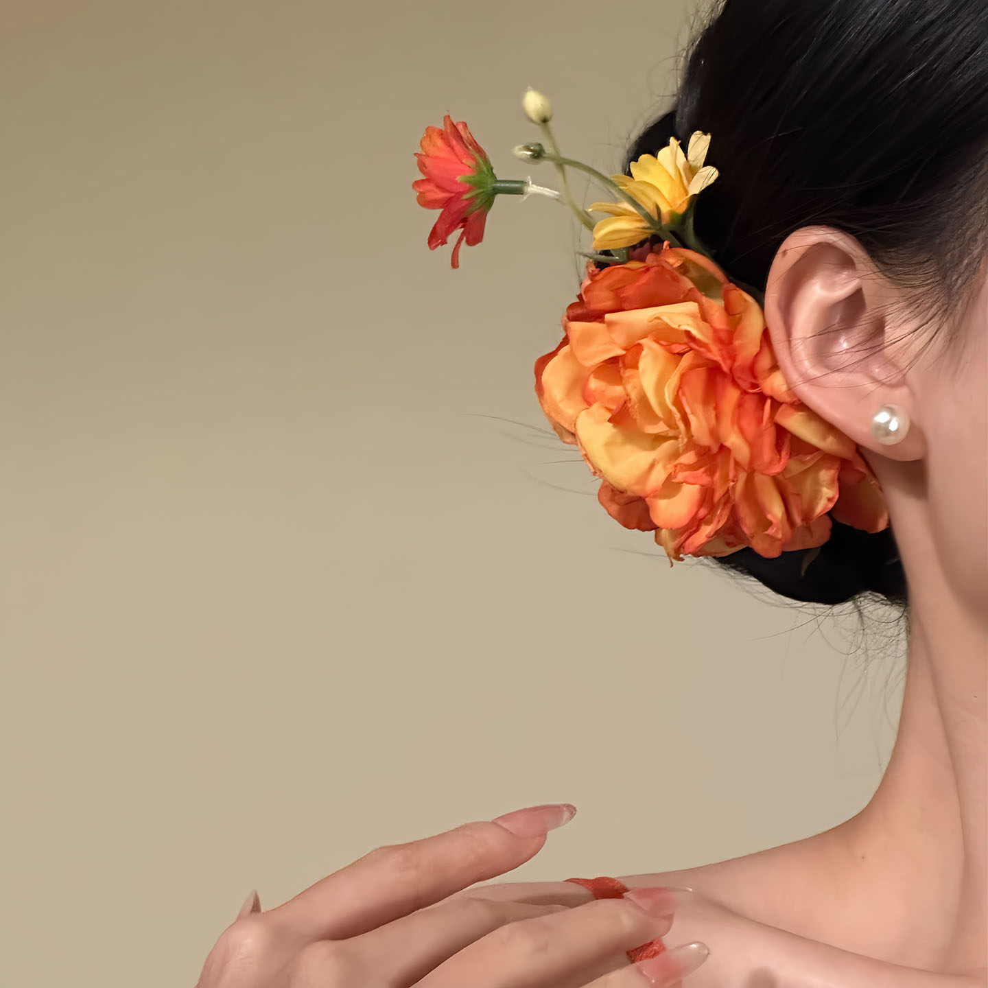 Red Camellia Flower Hair Clip Duckbill Clip Headpiece photo 1