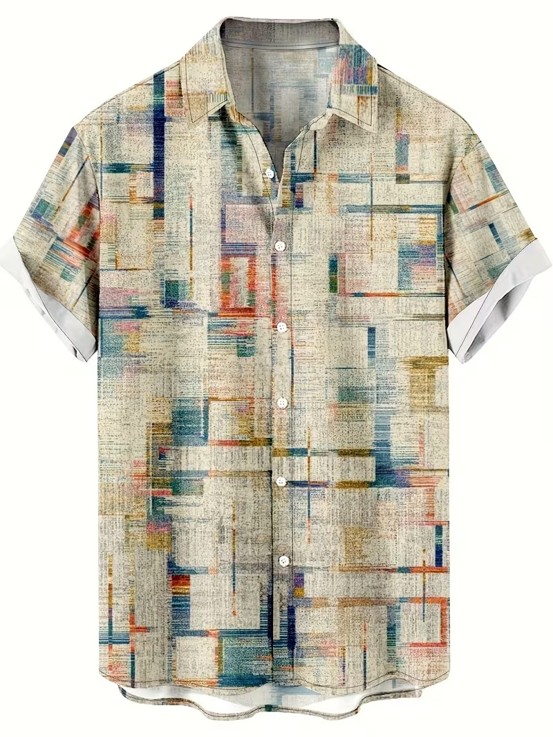Mens Short-Sleeved Shirt With Geometric Print photo 3