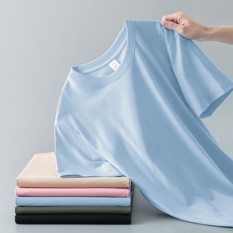 Summer Solid Color Coat Round Neck Bottoming Shirt Half-sleeve Pure Cotton T-shirt Men And Women Short Sleeve photo 4