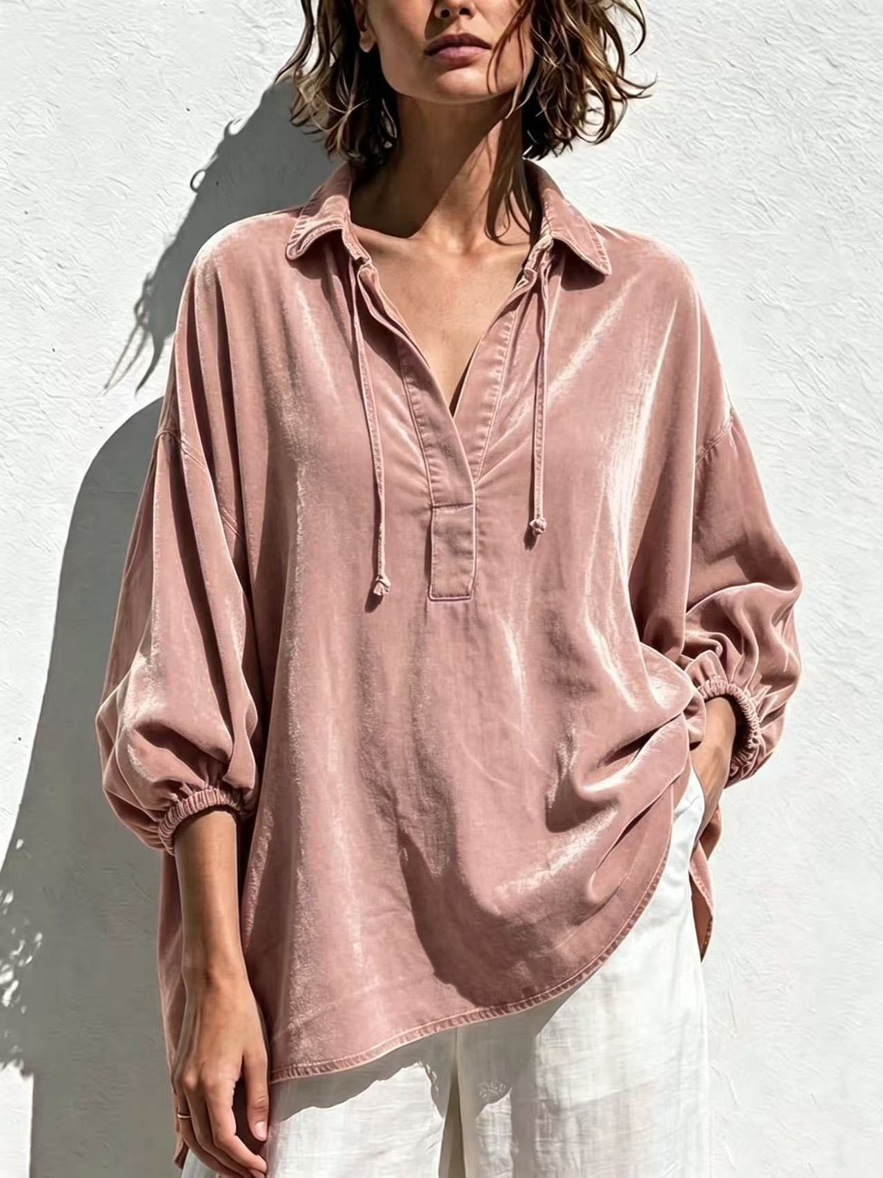 Women's Velvet Lapel Casual Polo Shirt photo 2