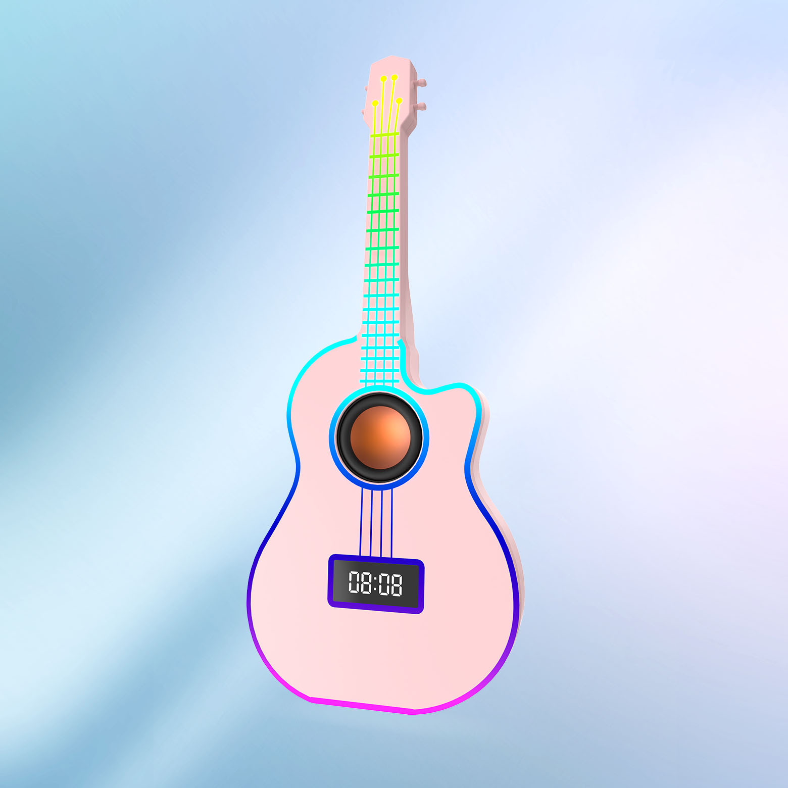 Bluetooth Guitar Speaker With An Alarm Clock And Vibrant Ambient Lighting photo 2