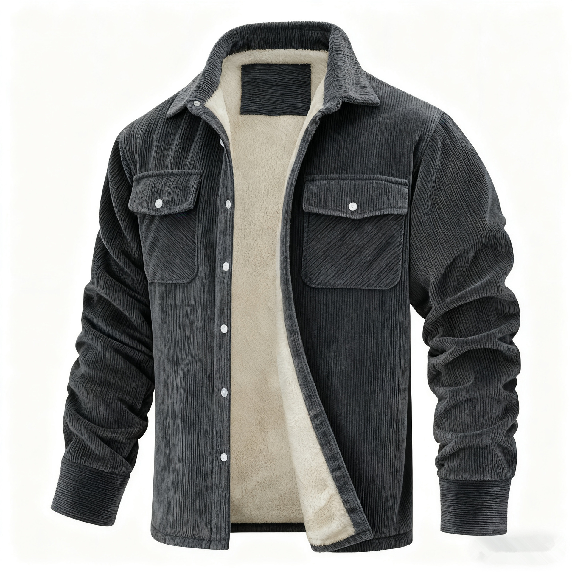 Men's Long-sleeve Lapel-collar Corduroy Single-breasted Fleece-lined Jacket photo 6
