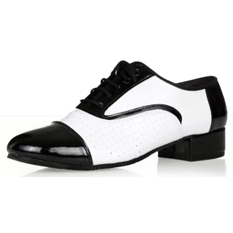 Latin Dance Shoes Men's Leather Black And White International Dancing Shoes photo 4