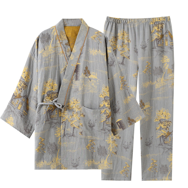 Pajama Hanfu Loungewear Pure Cotton Yarn-Dyed Jacquard Loose-Fit Lace-Up Home Set photo 2