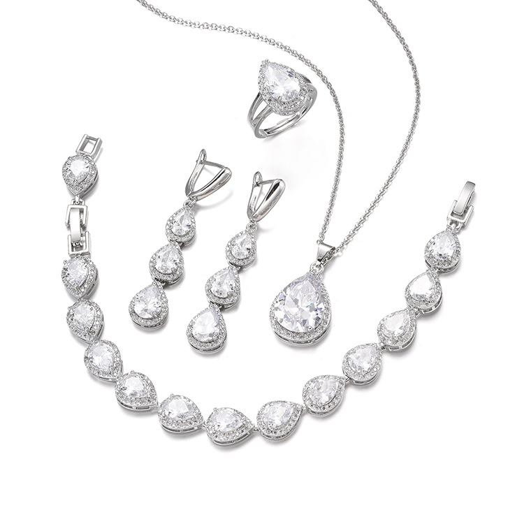 Water Drop Long Necklace Earring Ring Bracelet Ornament Suit photo 2