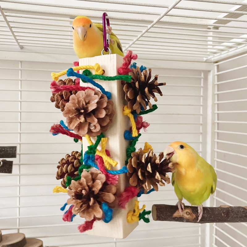 Solid Wood Parrot Toy Bird Stand Tearing Damage Relieving Stuffy Bite Wooden Square photo 1
