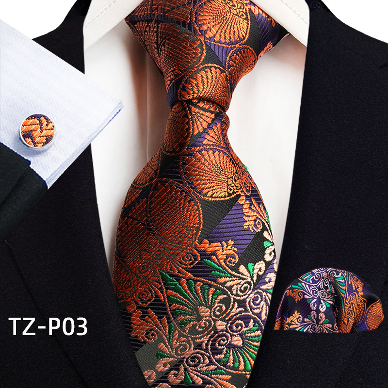 Mens Plaid Formal Tie Pocket Square And Cufflinks Three-Piece Set photo 4