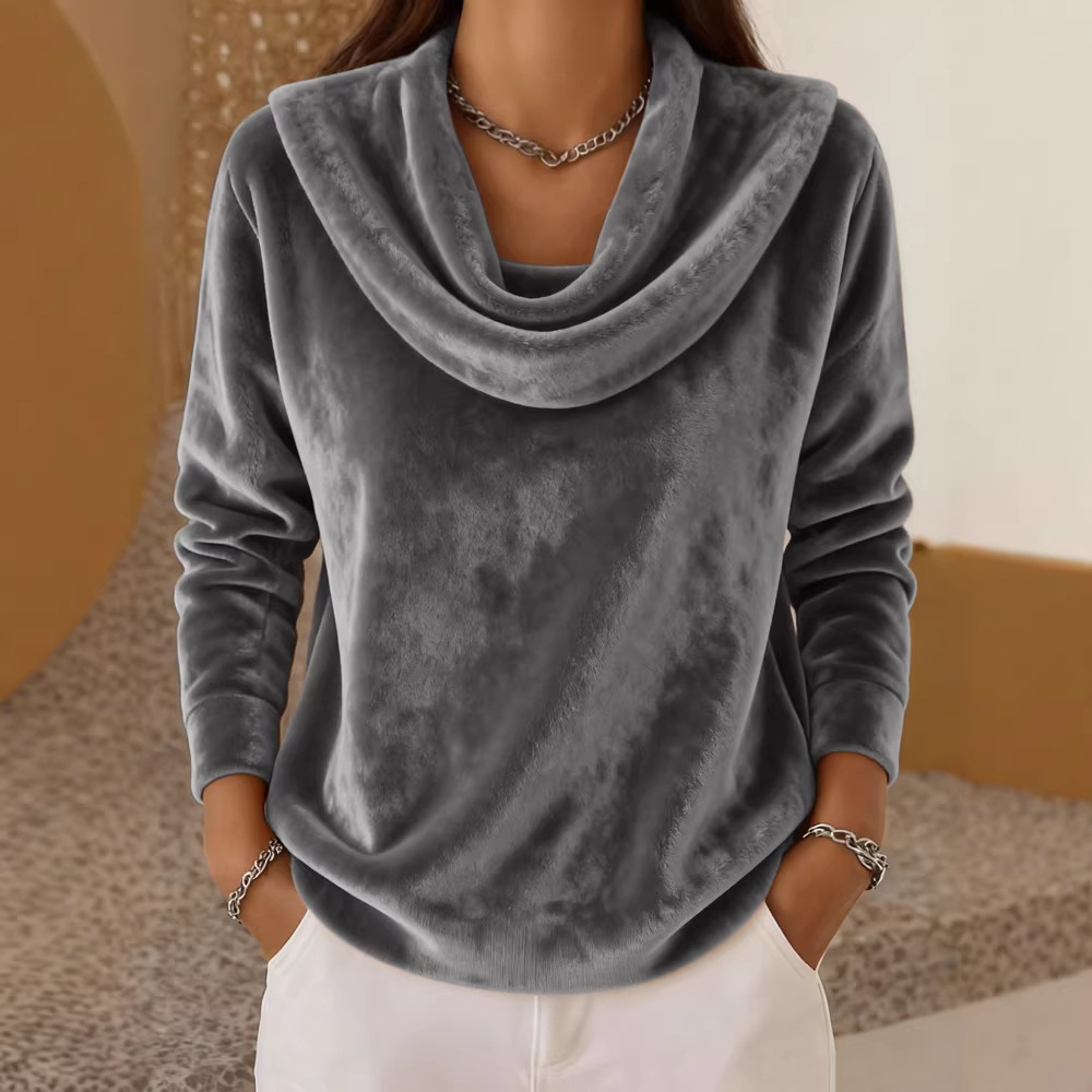 Casual Relaxed-fit Fashionable Solid-color Plush Long-sleeve Knit Top photo 7