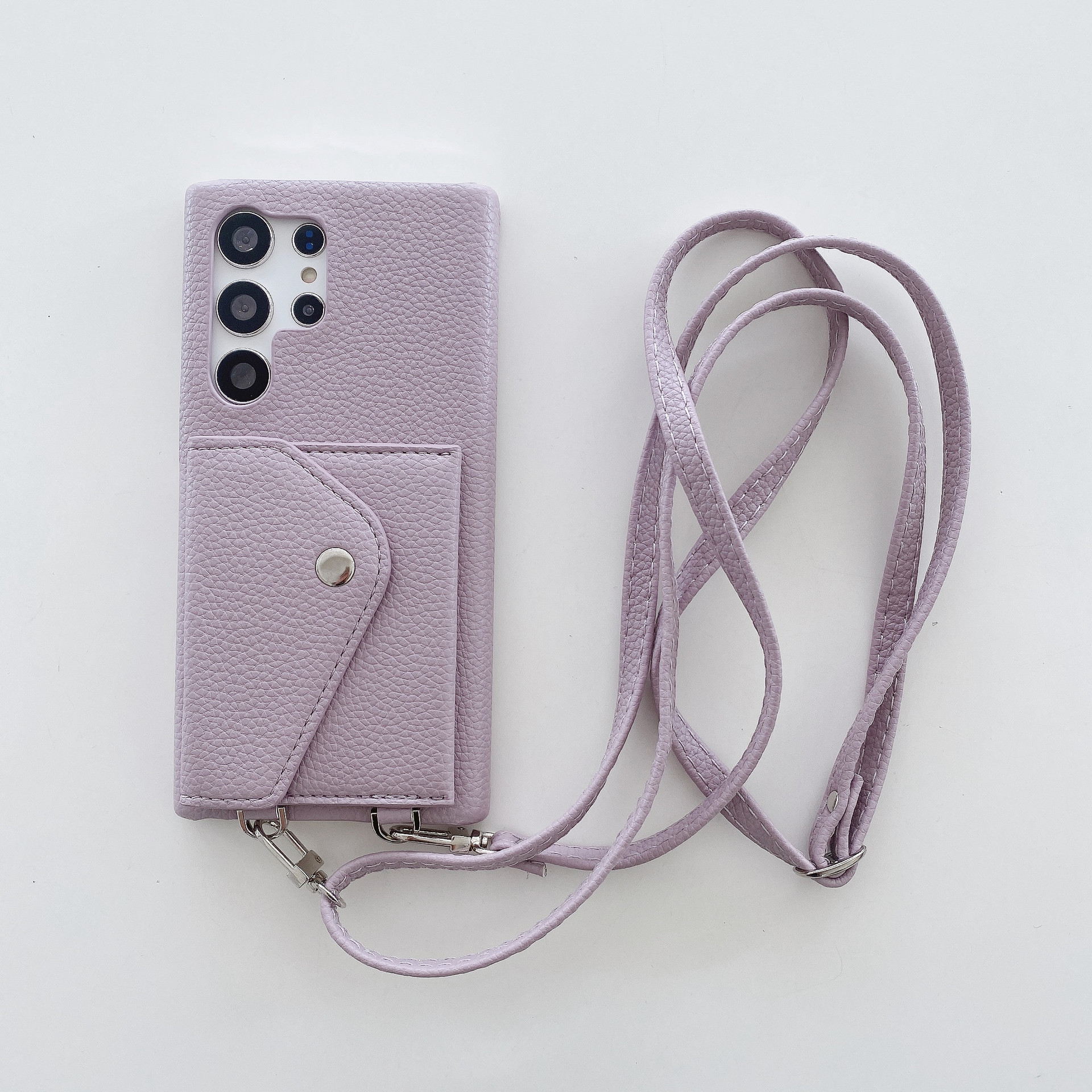 Litchi-textured Triangular Flip Card Holder With Lanyard For S24 Ultra photo 7