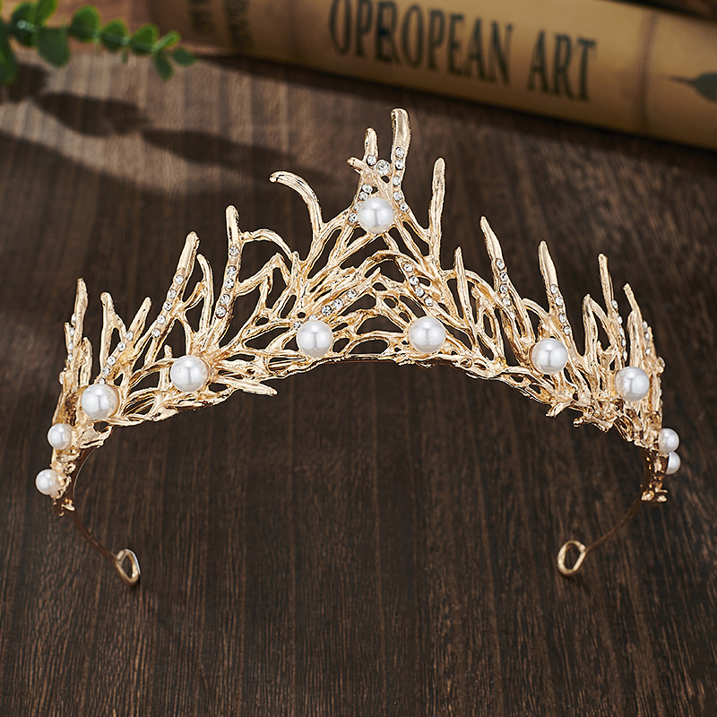 Retro Bridal Crown Alloy Minimalist Baroque Headband With Pearl Accents photo 6