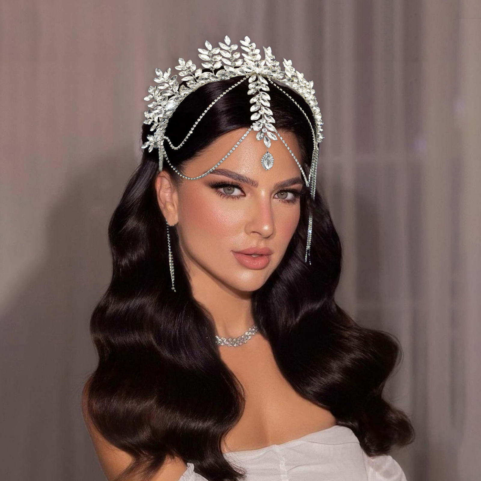 Bridal Rhinestone Wedding Gown Accessories Creative Hair-clipping Tassel Headband photo 2