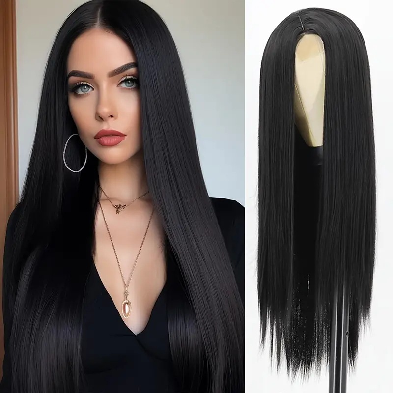 Mid-length Long Hair Black Long Straight Daily Full-head Wig Style photo 1
