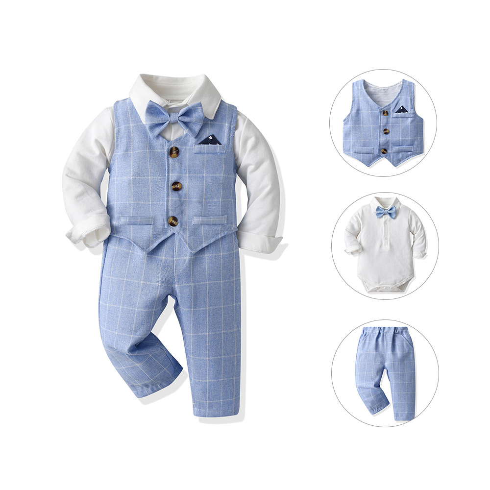 Vest Gentlemans Bodysuit Long-sleeve Trousers Three-piece Set photo 1