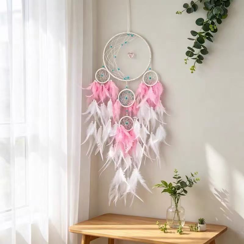 Loving-Heart Dreamcatcher Two-Tone Feather Hand-Woven Hanging Ornament photo 2