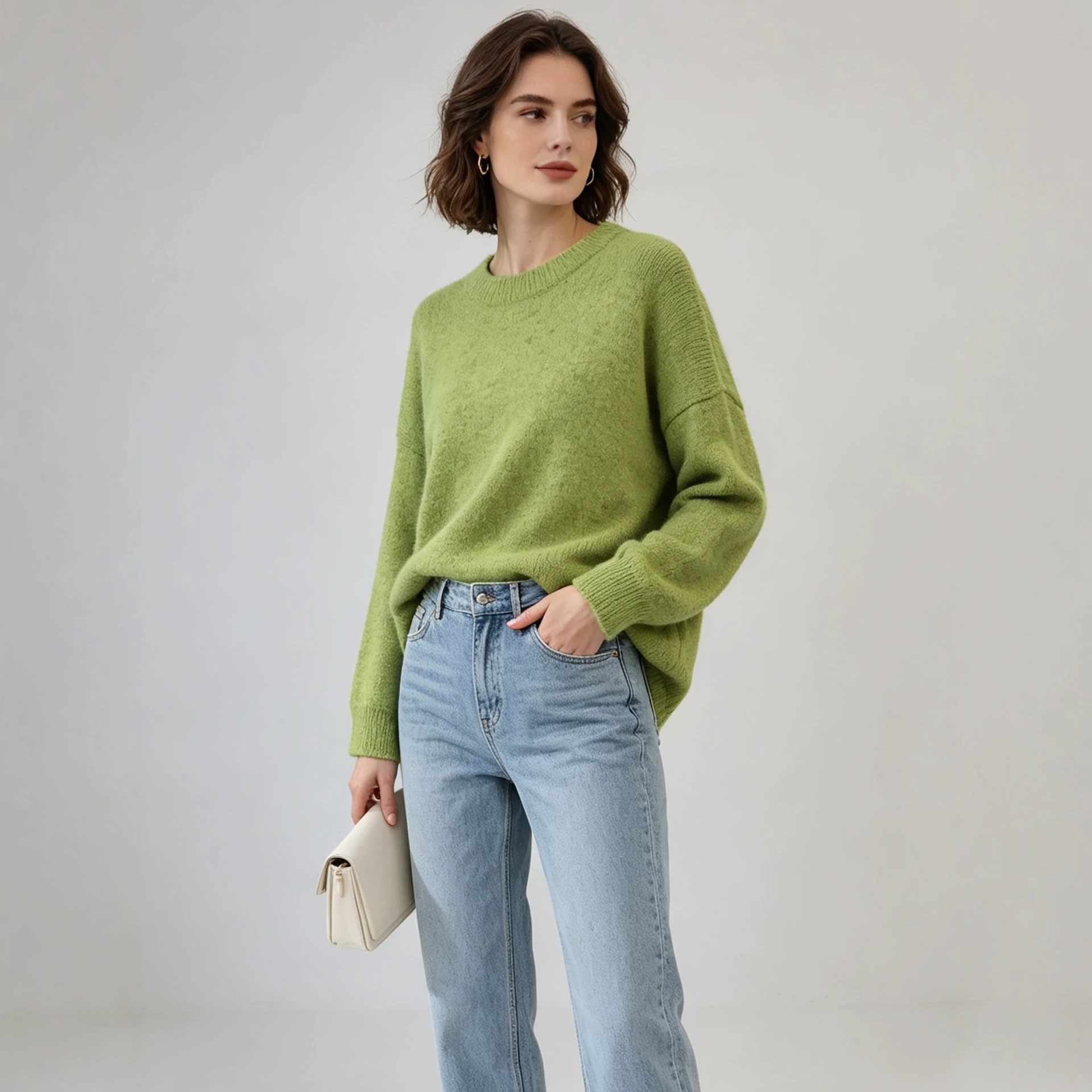 Solid-color Crew-neck Korean-style Loose-fit Cozy Knit Sweater photo 6