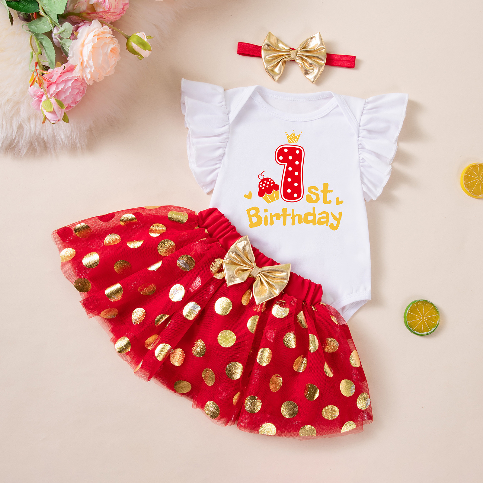 Girls' Puff-Sleeve Polka-Dot Dress Set photo 3