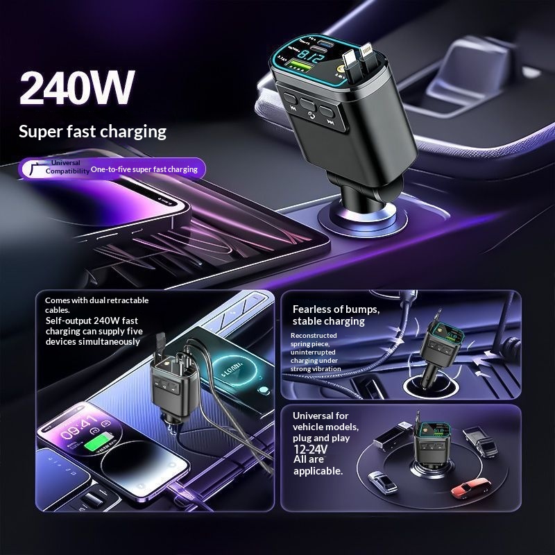 240W Car Bluetooth Fast-Charging Charger With Retractable Cable photo 6