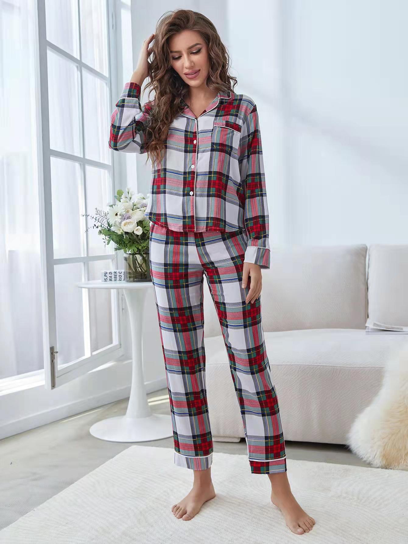 Women's Fashion Casual Cardigan Contrast Color Home Wear Suit photo 6