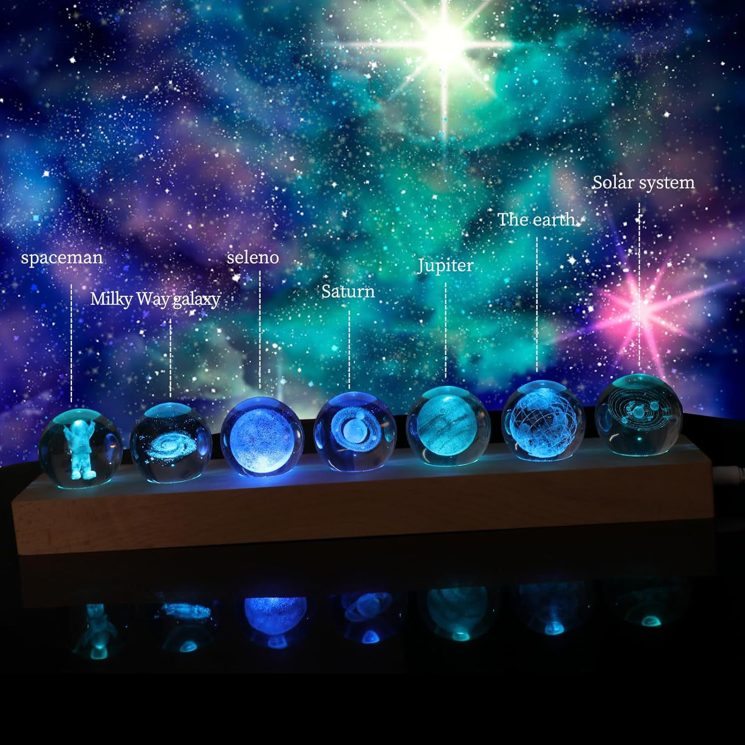 7 Large Galaxy Crystal Ornaments Small Night Lamp photo 5