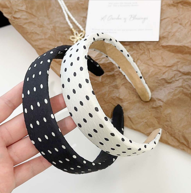 Sweet, Edgy, And Stylish Polka-dot Black-and-white Chiffon Headband photo 1