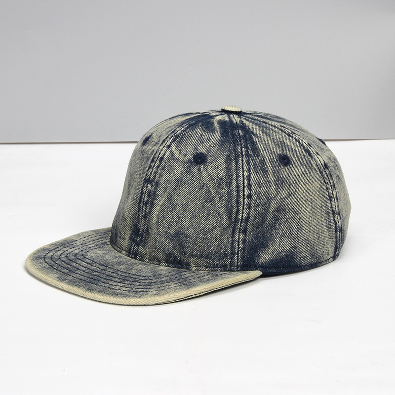 Denim Baseball Cap Washed And Distressed Hip-hop Style Soft-crown Six-panel Flat-brim Hat photo 1