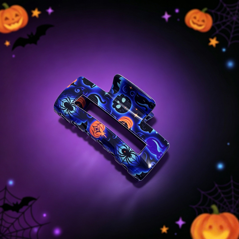 Halloween-themed Hair Clip Square Clip With Skull And Black Cat Print photo 7
