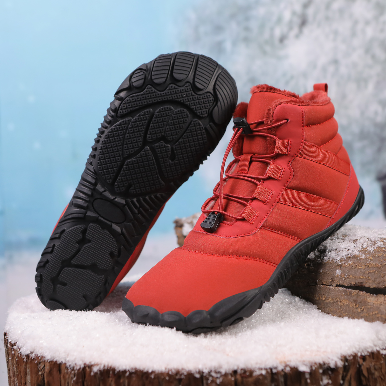 Five-finger Cotton Shoes Non-slip Snow Boots Waterproof Fleece-lined photo 2