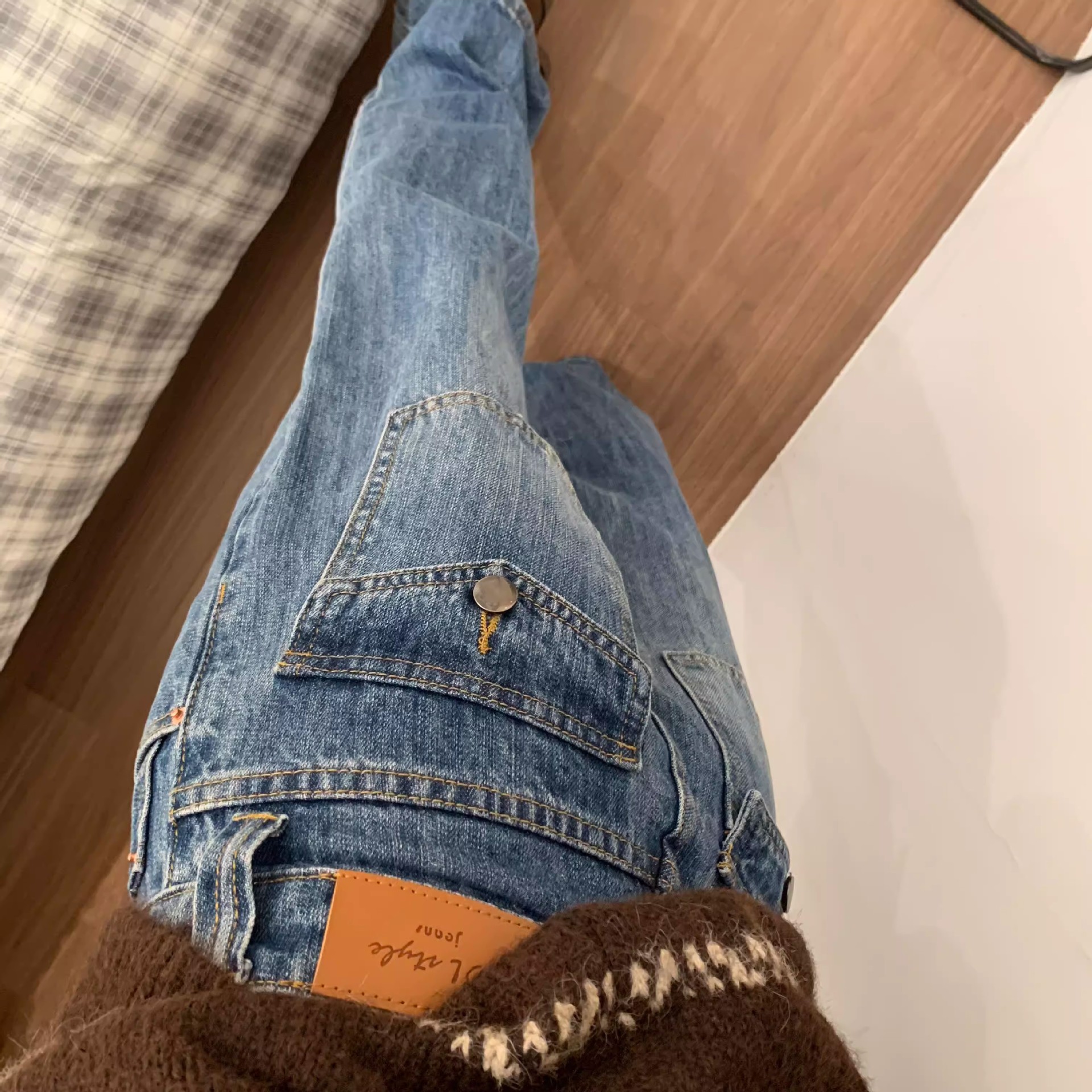 Women's Retro Striped Straight-leg Jeans photo 5