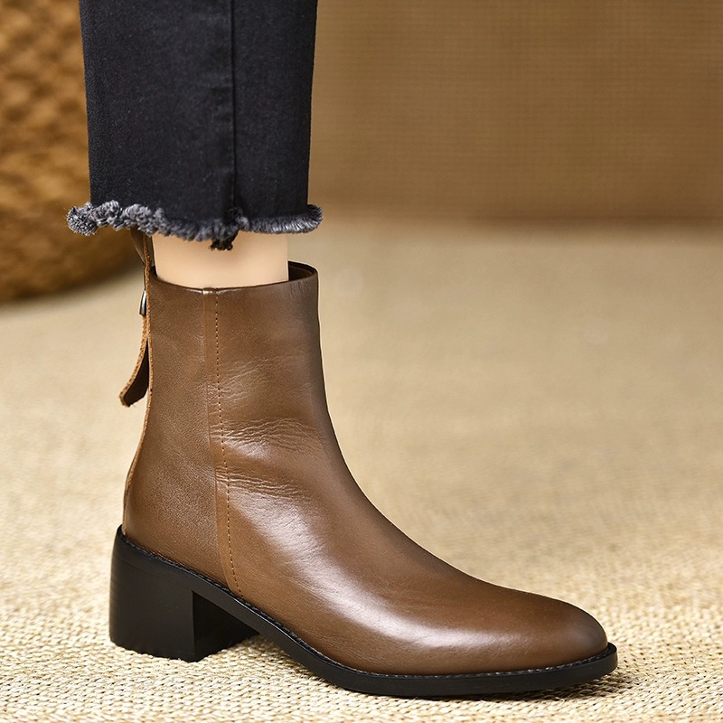 Retro Chunky-heel Ankle Boots For Women Round Toe Versatile photo 2