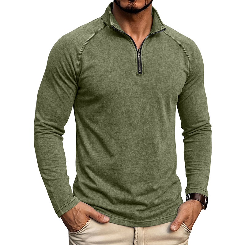 Retro Washed Long-sleeve Men's Distressed T-shirt photo 1