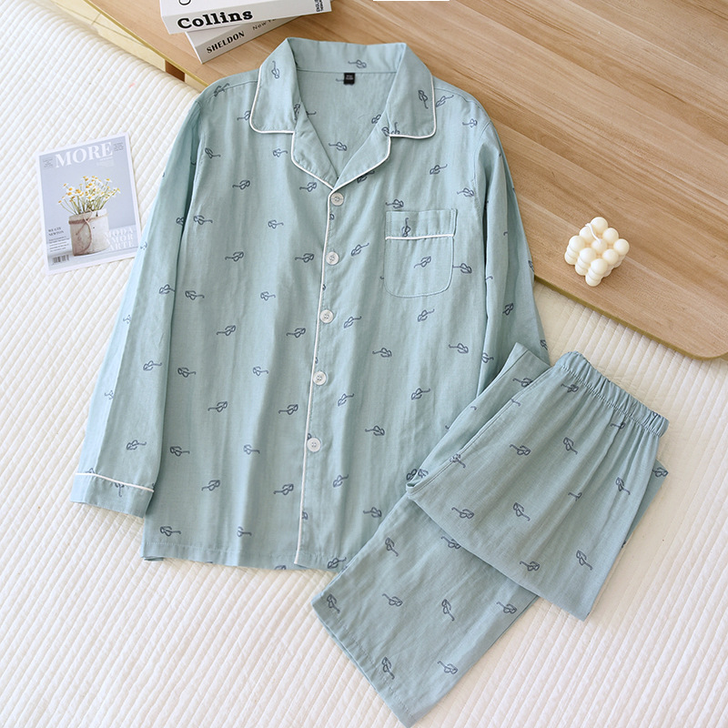 Pure Cotton Gauze Long-sleeved And Long-pants Men's Pajamas photo 1