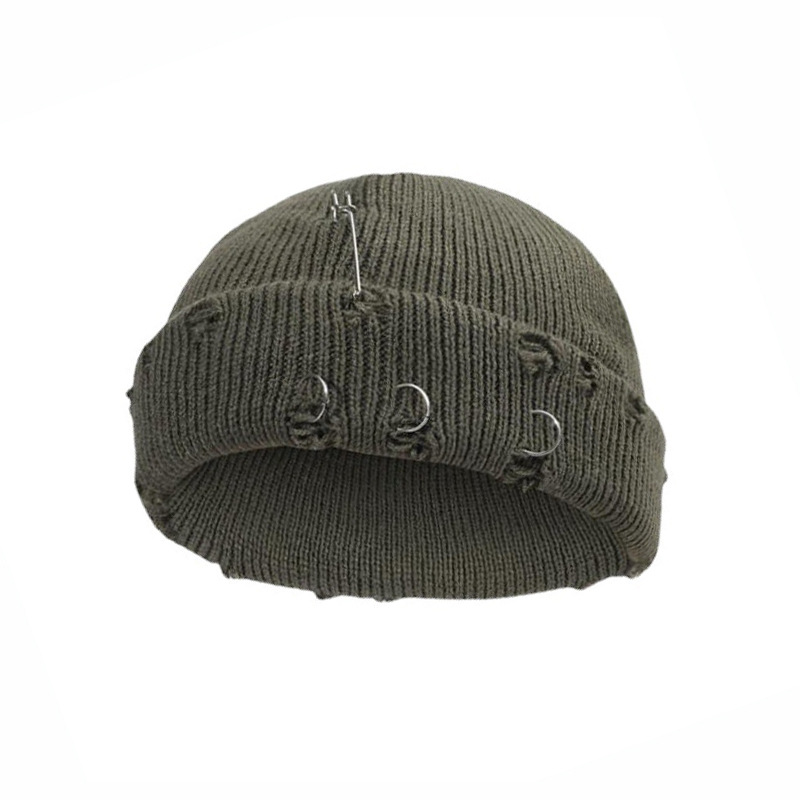 Iron Ring Pin Ripped Knit Beanie photo 7