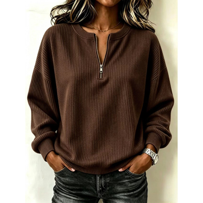 Zip-up Long-sleeve Drop-shoulder Casual Loose-fitting Crew Neck photo 5