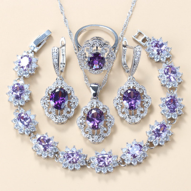 Garnet Cubic Zirconia Earrings Pendant Necklace Bracelet Ring Gift 4 PCs Set photo 2