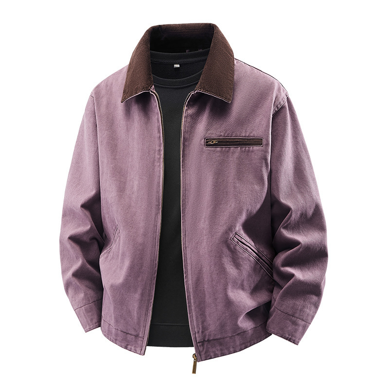 Lightweight Loose-fit Plus-size Washed Work Jacket With A Lapel Collar photo 7