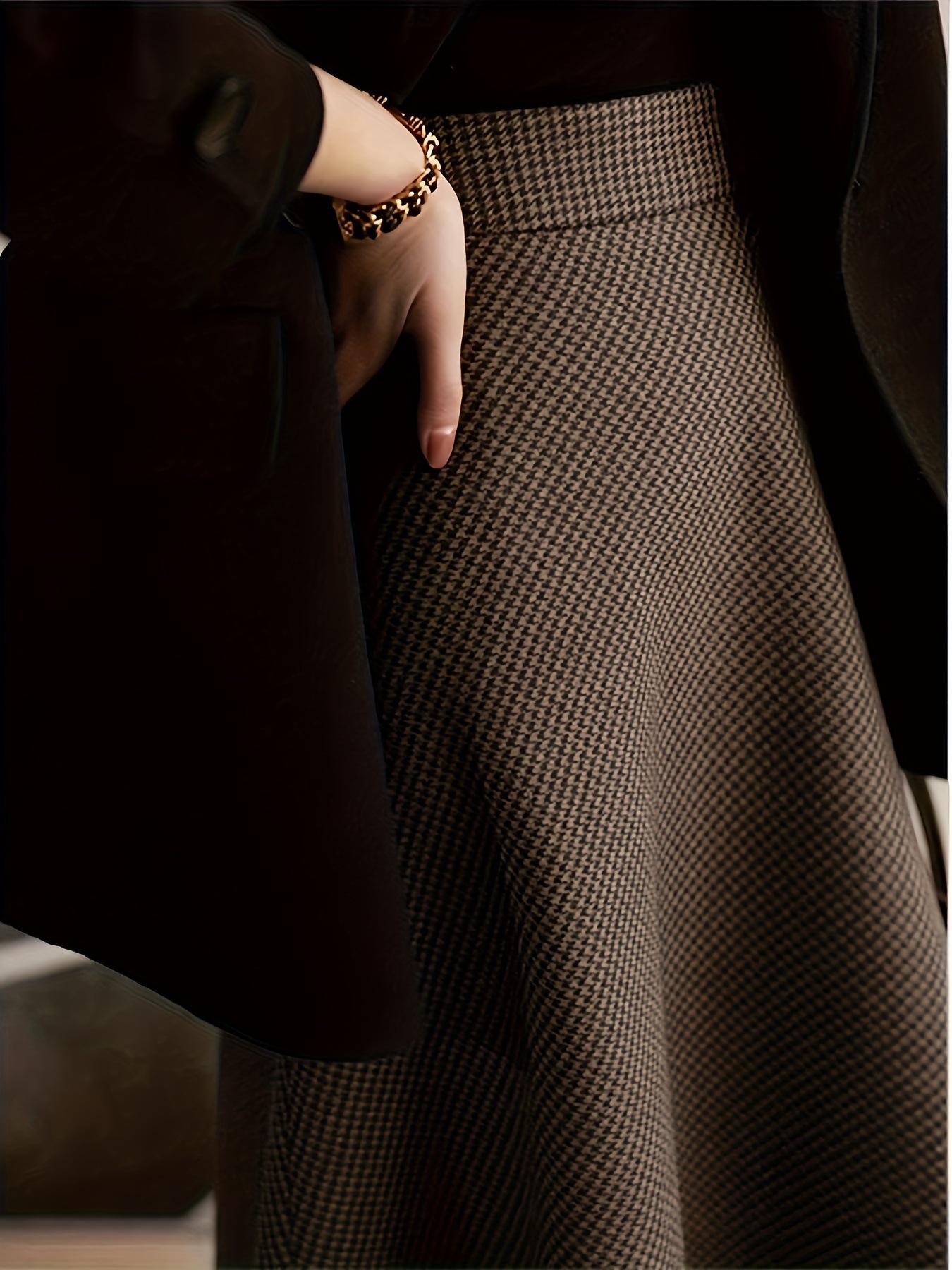 American-style Retro Plaid Brown Semi-formal High-end Midi Skirt photo 4