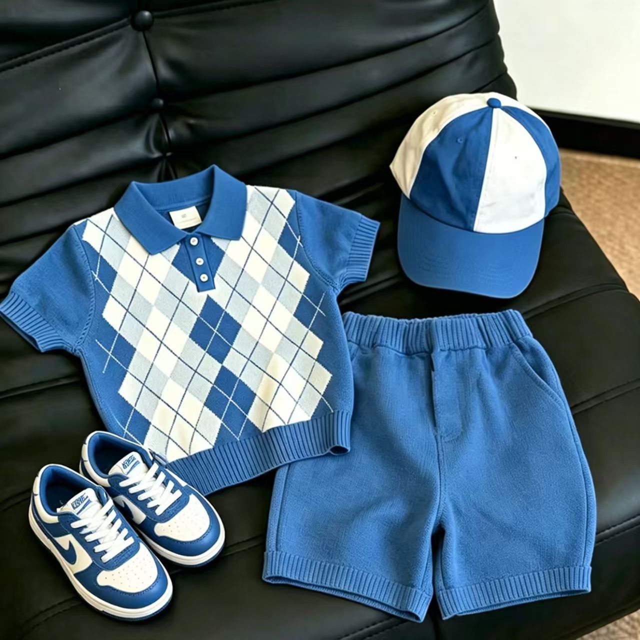 Crew-neck Short-sleeve Knit Top And Childrens Shorts Two-piece Set photo 1