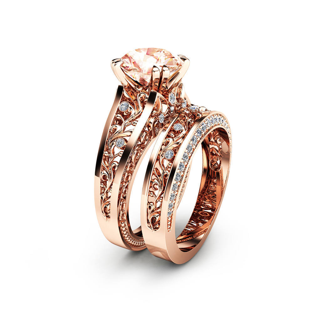 14K Rose Gold Plated Champagne Gemstone Engagement Ring photo 3