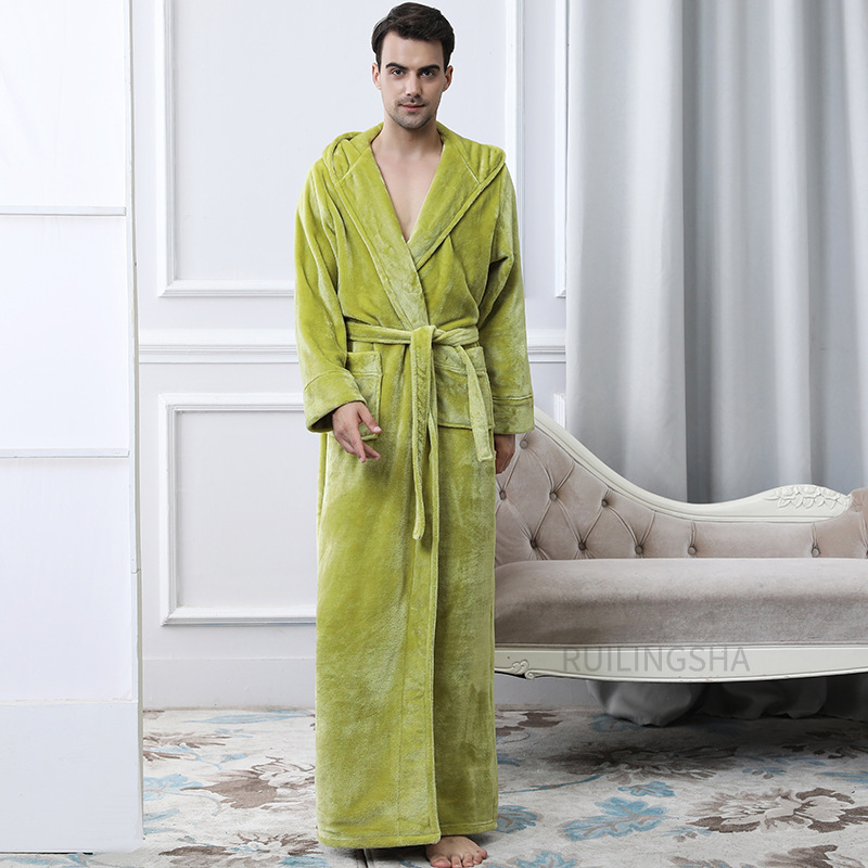 Mens Winter Hooded Thickened Long-Style Nightgown photo 6