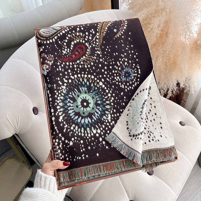 Starry Sky Cashew Flower Shawl Women's Double-Sided Thickened Scarf photo 6