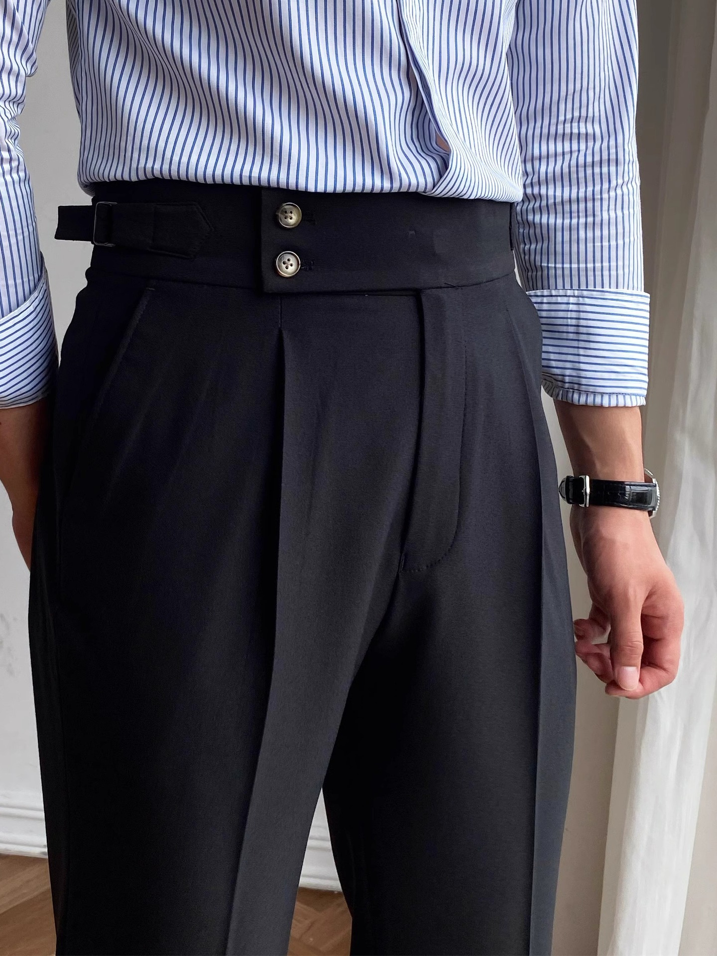 Italian-style Paris-button High-waisted Straight-leg Trousers photo 5
