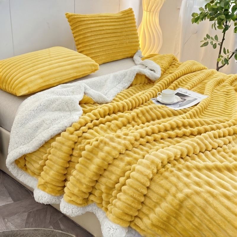 New Double-layer Striped Lambswool Flannel Blanket photo 8