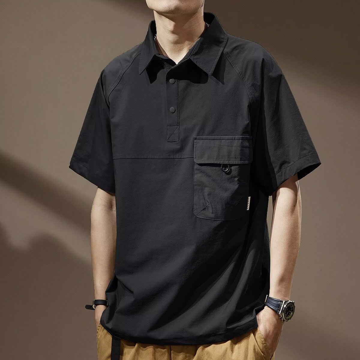 Mens Summer Retro Lapel Trendy T-Shirt photo 7