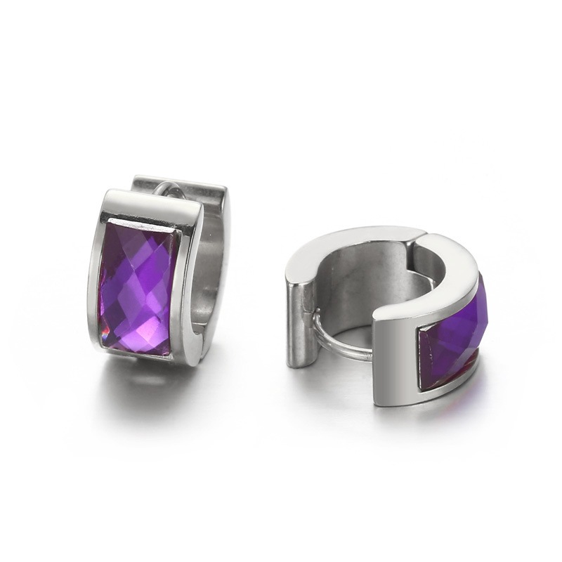 Cross-border European And American-style Personalized Earrings Titanium Steel Round Glass Ear Clips photo 7
