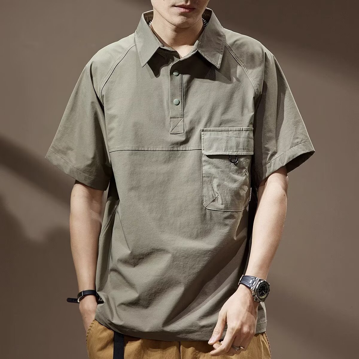 Mens Summer Retro Lapel Trendy T-Shirt photo 1